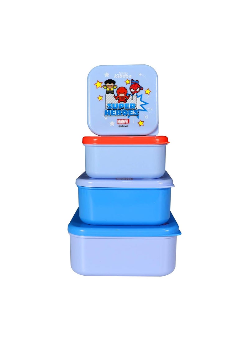 Smily Kiddos Marvel Avengers 4 in 1 Lunch Box (Blue) Microwave Safe Food Storage Lunch Box Freezer & Dishwasher Safe Removable Compartment Food Containers