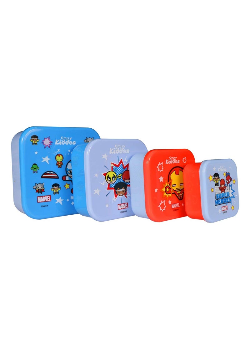 Smily Kiddos Marvel Avengers 4 in 1 Lunch Box (Blue) Microwave Safe Food Storage Lunch Box Freezer & Dishwasher Safe Removable Compartment Food Containers