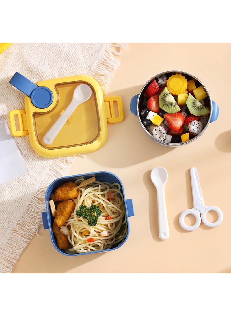 wolpin 1 Pc Lunch Box for Kids with Spoon & Scissor Leak Proof Tiffin Box for Boys, Girls, School & Office, Lunch Box for Kids Microwave Safe, Cartoon 800 ML Blue (Food Grade PP Plastic)