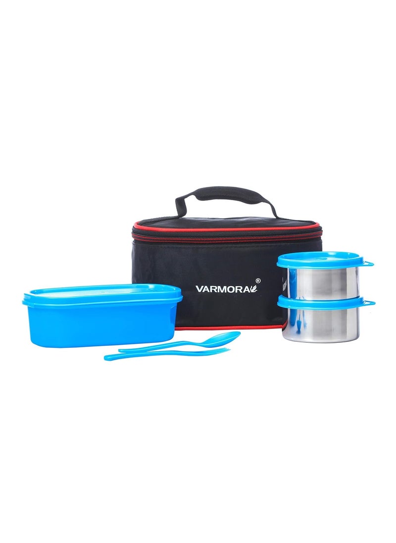Varmora SS Duo Stainless Steel Lunch Box with 3 Airtight & Leak Proof Containers - Blue