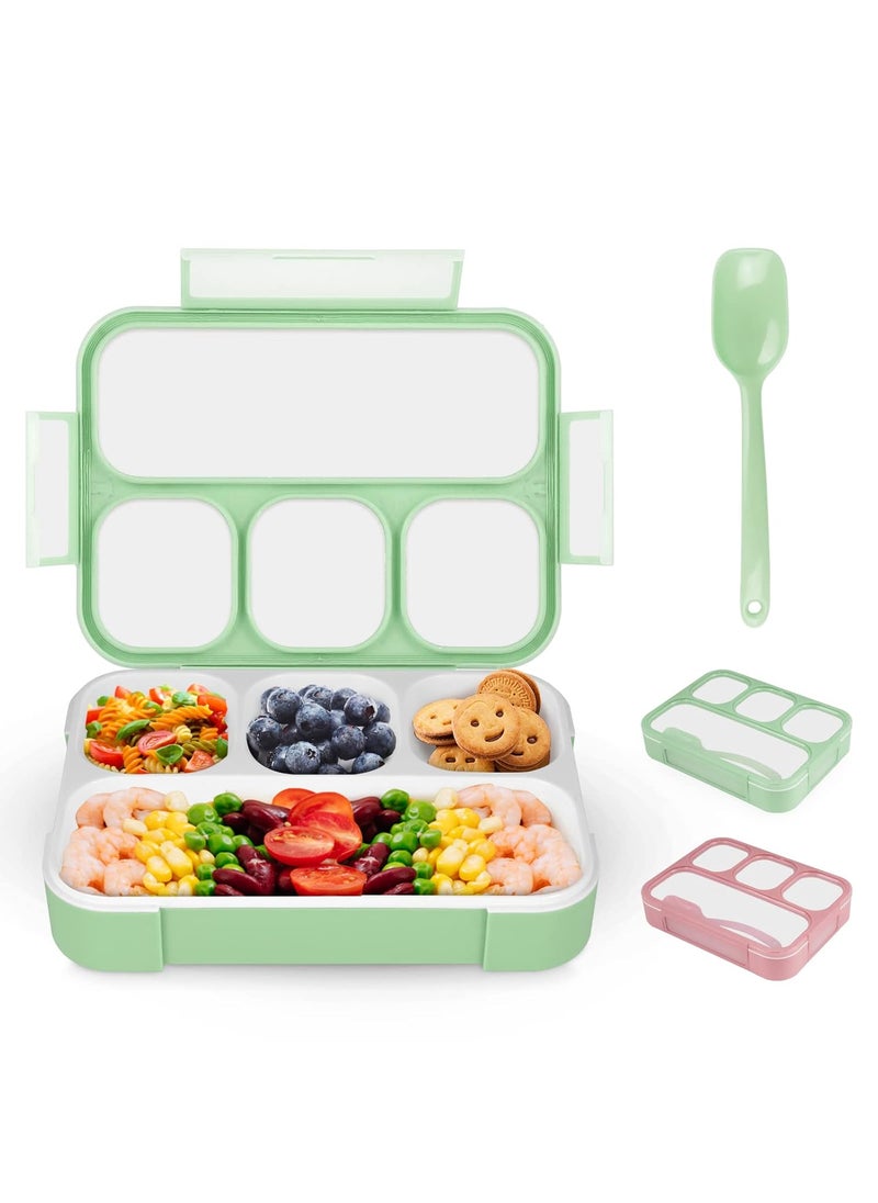 Natraprow Bento Lunch Box For Kids, 4 Compartment Kids Lunch Box Leak Proof, Cute Bento Snack Box For Adults And Kids With Utensils, Lunch Containers Bpa-Free, Microwave Bento Box (Green) - Silicone