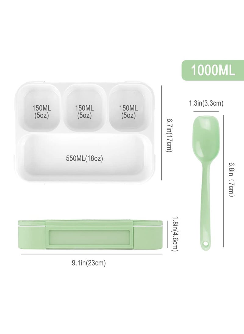 Natraprow Bento Lunch Box For Kids, 4 Compartment Kids Lunch Box Leak Proof, Cute Bento Snack Box For Adults And Kids With Utensils, Lunch Containers Bpa-Free, Microwave Bento Box (Green) - Silicone