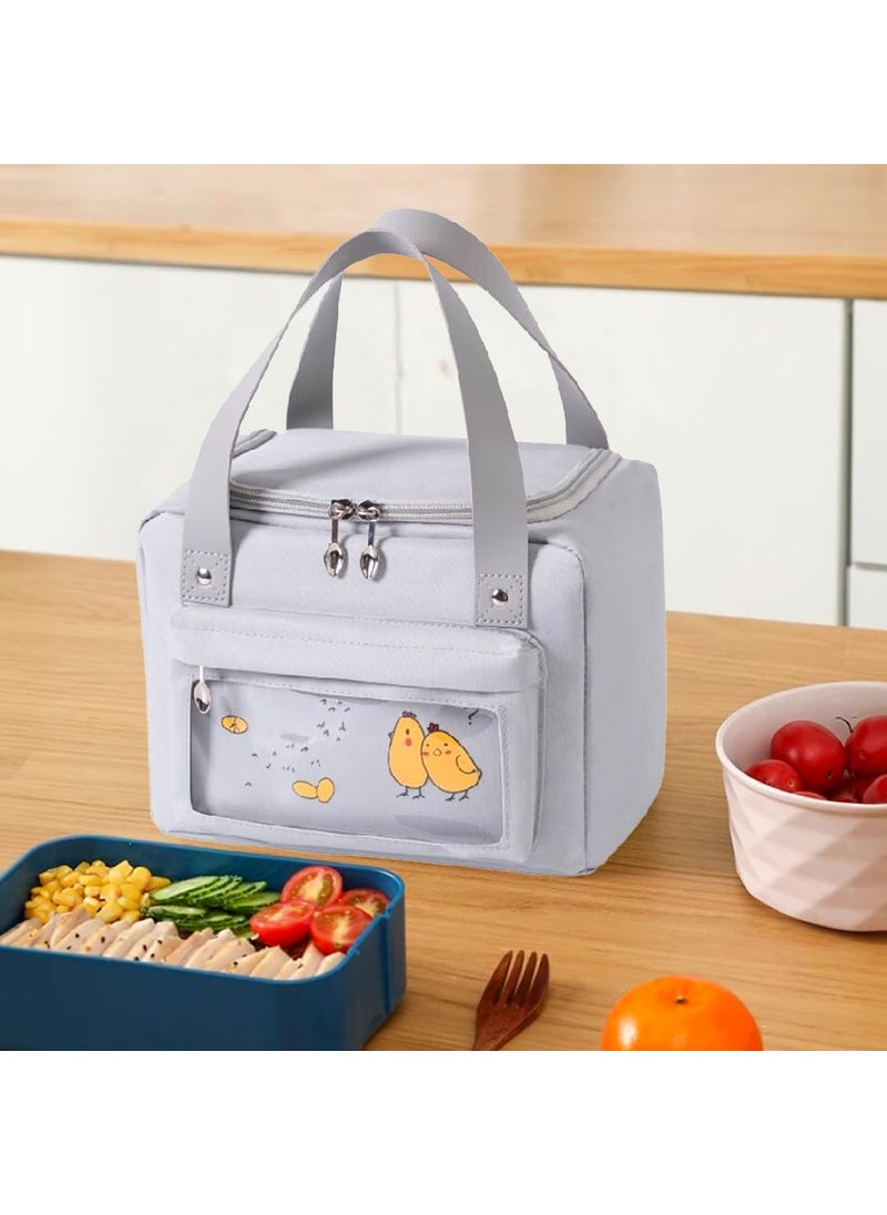 UMAI Insulated Lunch/Tiffin/Storage Bag for Kids, Women & Men | Ideal Tote Bag for Office/School/Outdoor Activities-Lightweight, Durable Handle, Front Pocket for Napkins, Cutlery (Grey)