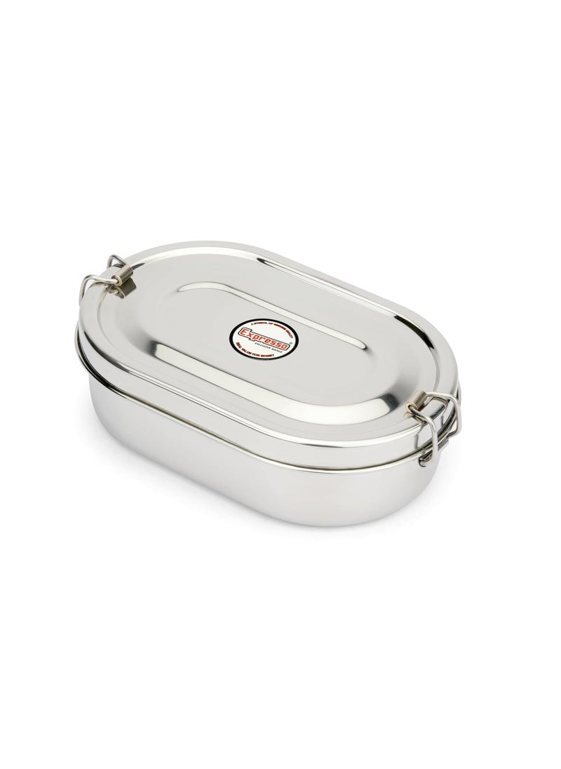Expresso Steel Tiffin Box for Office | Stainless Steel Lunch Box, 600 ML with Inner Plate | Traditional Design Glossy Finish Steel Box in Silver