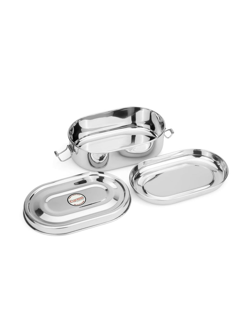 Expresso Steel Tiffin Box for Office | Stainless Steel Lunch Box, 600 ML with Inner Plate | Traditional Design Glossy Finish Steel Box in Silver