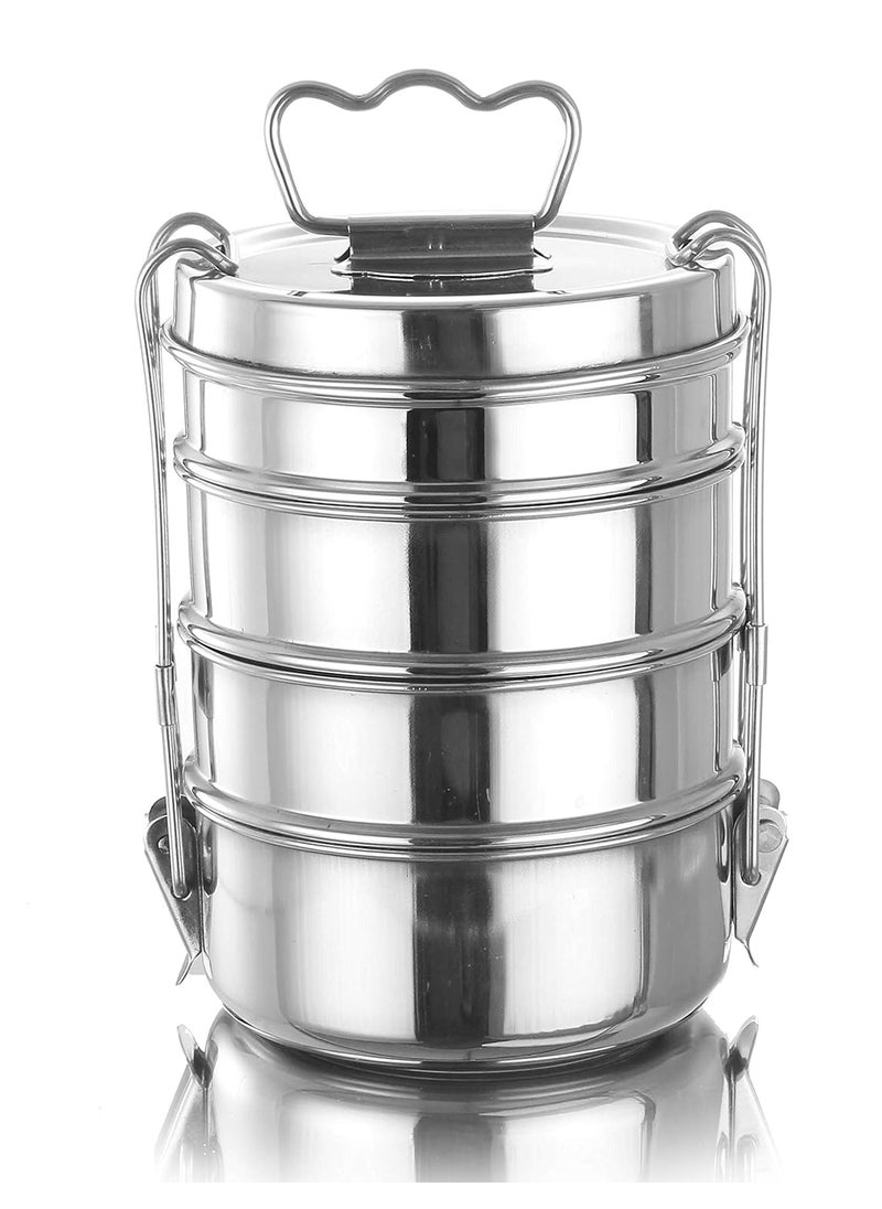 Expresso - Stainless Steel Food Grade Lunch Box | Traditional Tiffin Carrier/Container for School/Office, Dia 10.8cm | 4 Tier