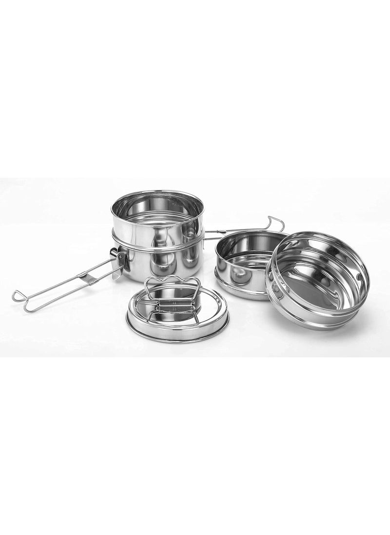 Expresso - Stainless Steel Food Grade Lunch Box | Traditional Tiffin Carrier/Container for School/Office, Dia 10.8cm | 4 Tier