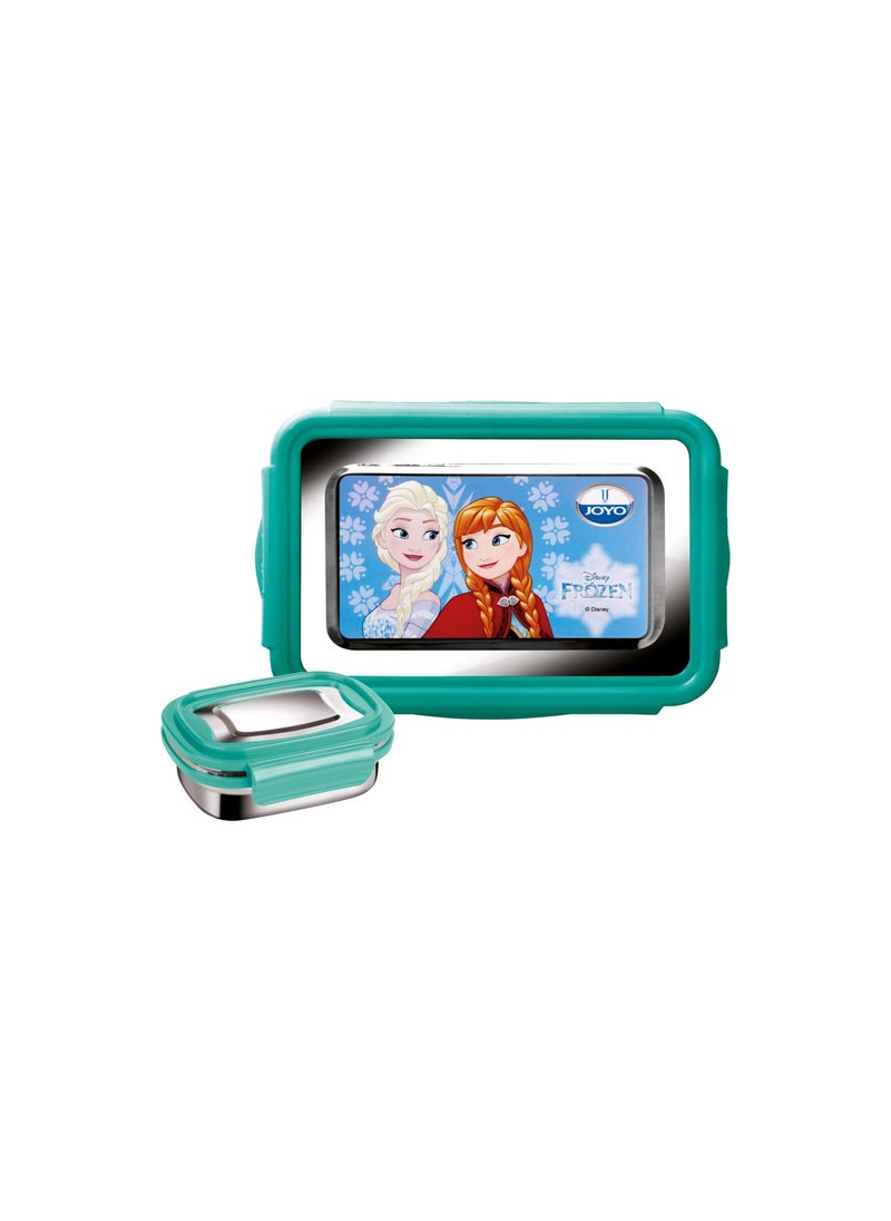 Joyo Disney Lunchmate Lunch Box with Box Inner Steel Lunch Box Big 1, Small Box with Steel Dabbi Compact Design Airtight Leakproof Lunch Box for Office,School BPA Free (Pack of 1) Frozen - Aqua Green