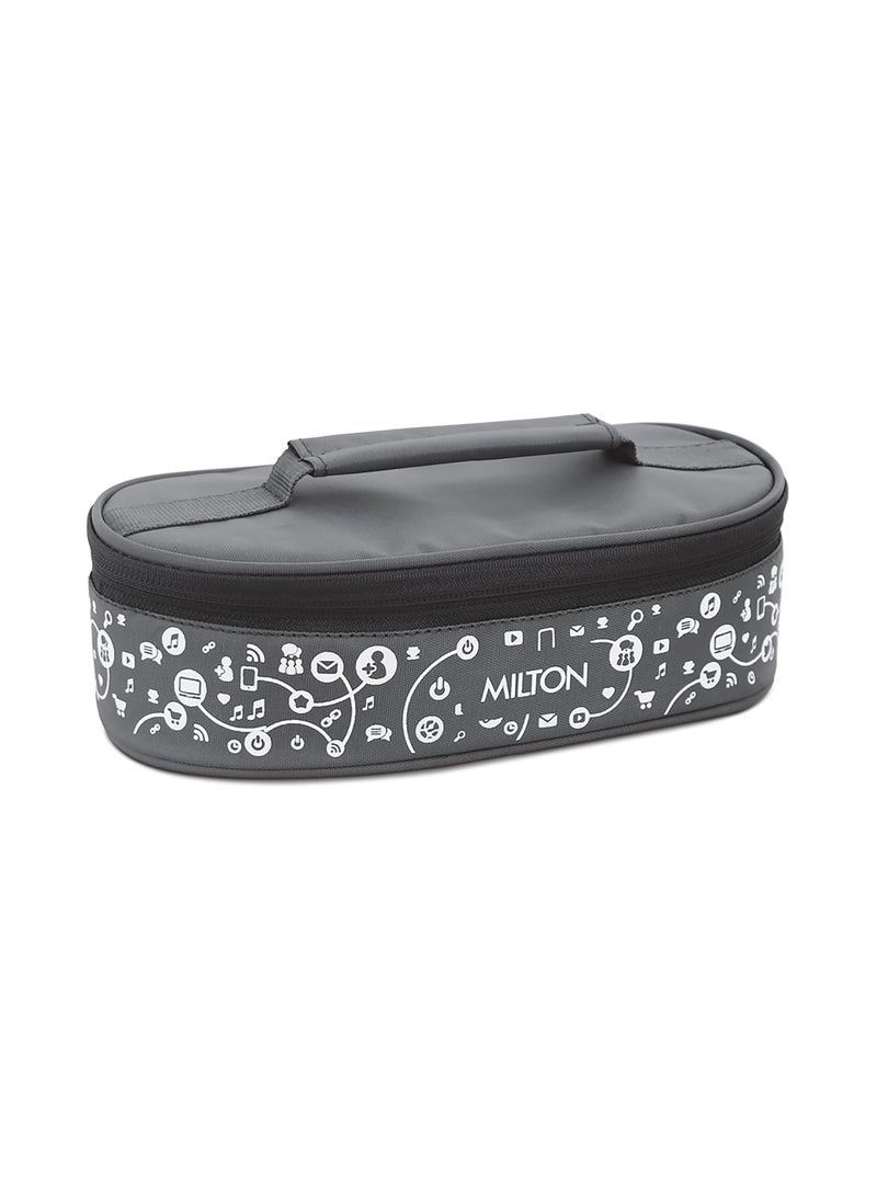 MILTON Lifestyle Lunch Box with Insulated Jacket, 2 Stainless Steel Containers with Clip Lock Lid (300 ml Each), Leak-Proof Tiffin for Office, School, College, Grey