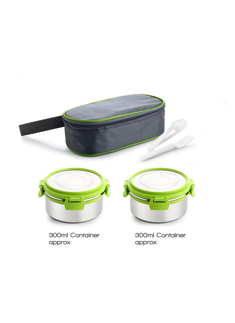 Ganesh Sigma Twin Airtight & Leak Proof Container Lunch Box with Bag 300 ML (Stainless Steel - Multicolor)
