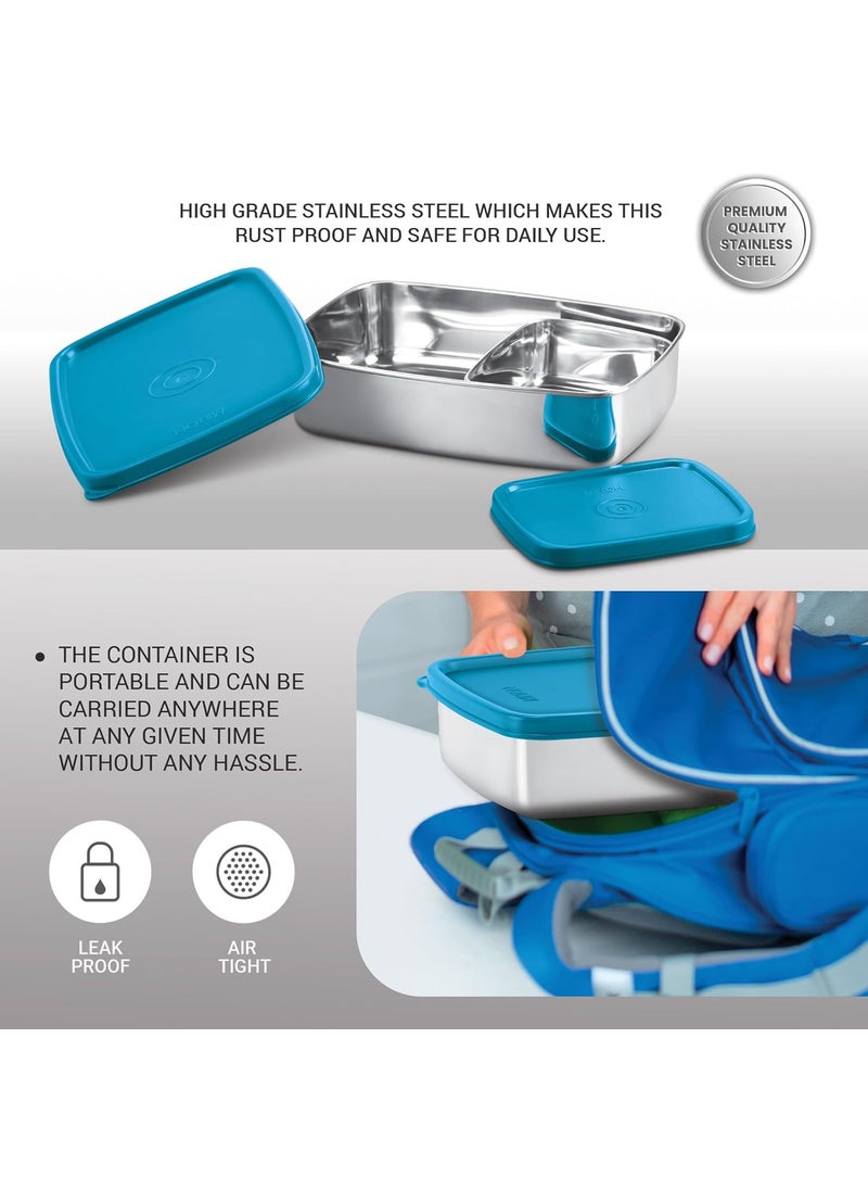 MILTON Steel Pro Lunch Jr. Stainless Steel Container, set of 2 (700ml, 195ml) Blue
