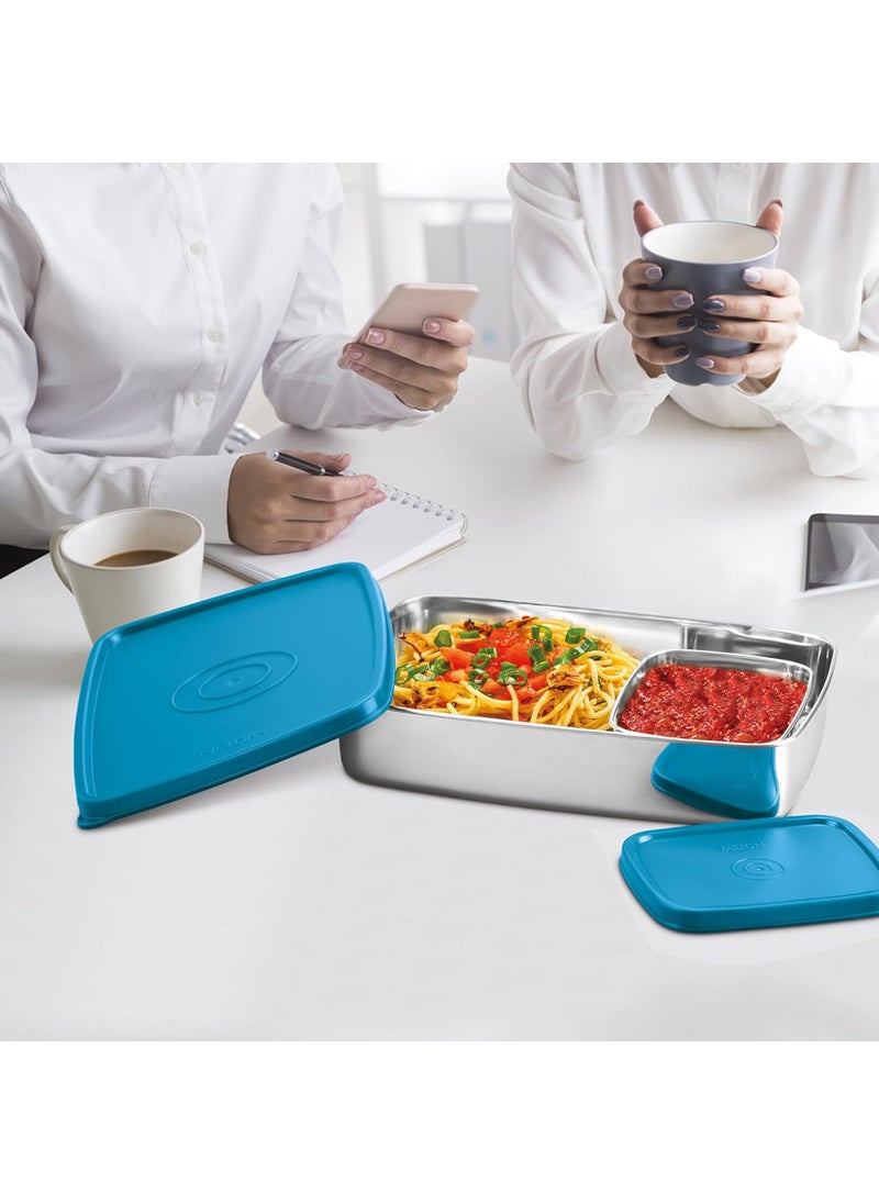MILTON Steel Pro Lunch Jr. Stainless Steel Container, set of 2 (700ml, 195ml) Blue