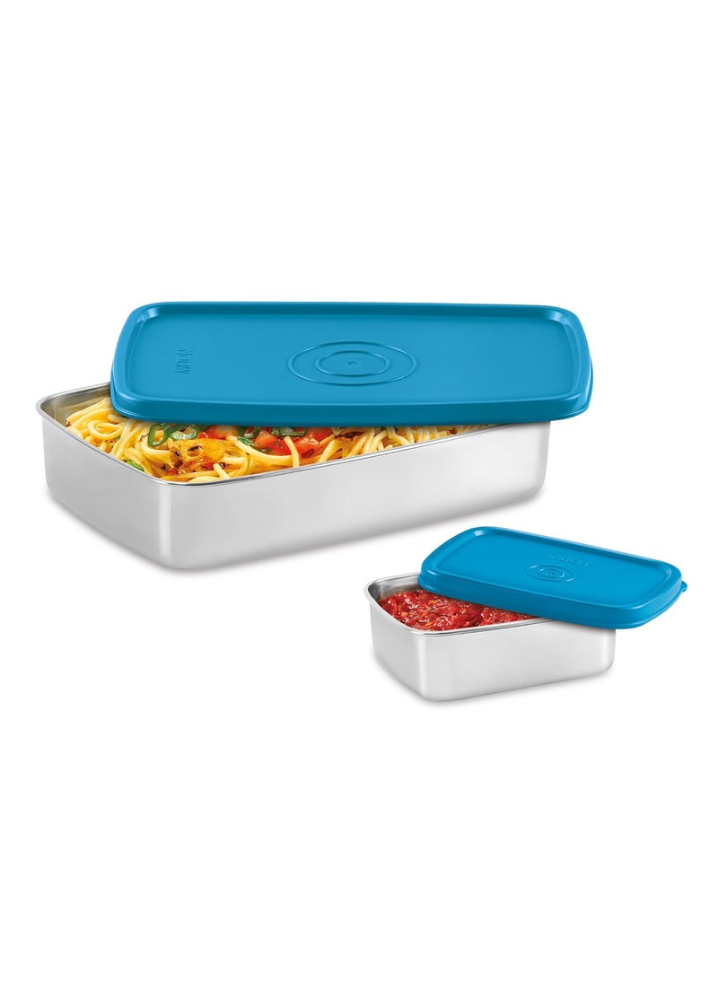 MILTON Steel Pro Lunch Jr. Stainless Steel Container, set of 2 (700ml, 195ml) Blue