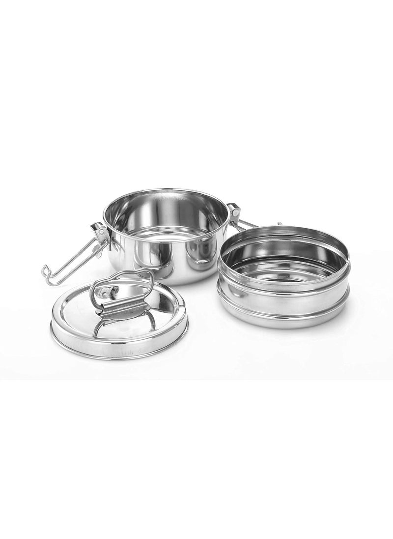 Expresso - Stainless Steel Food Grade Lunch Box | Traditional Tiffin Carrier/Container for School/Office, Dia 13cm | 2 Tier