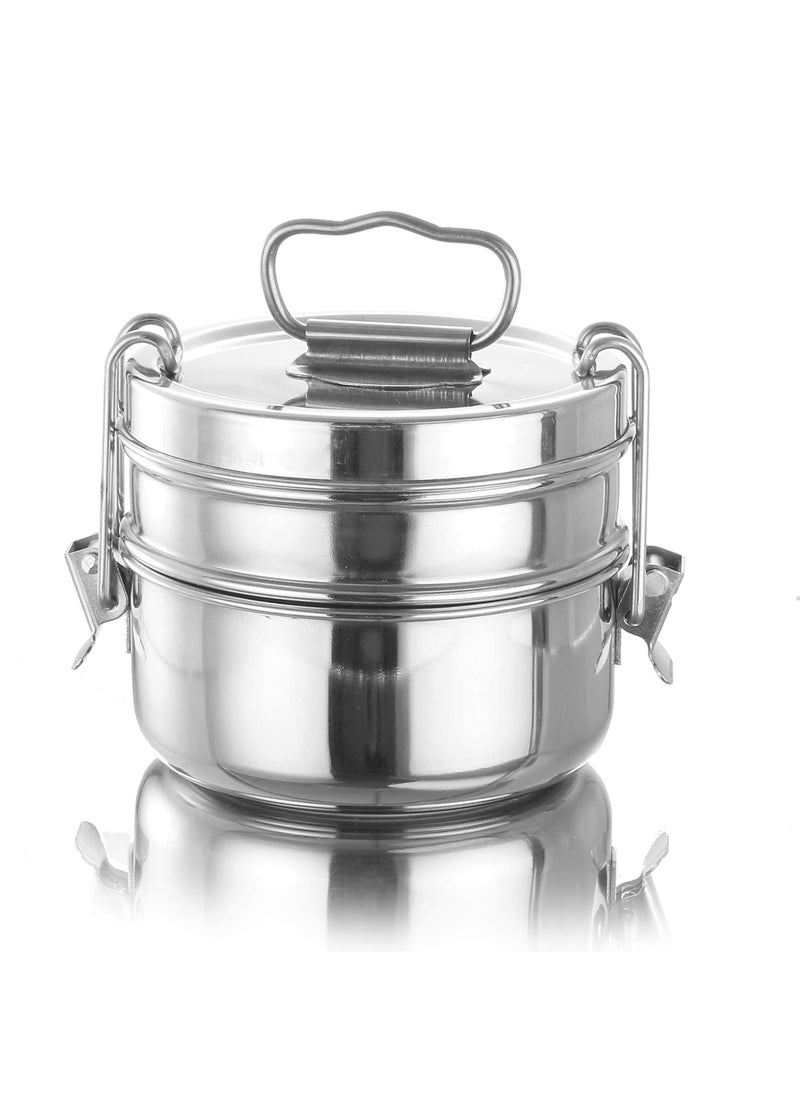 Expresso - Stainless Steel Food Grade Lunch Box | Traditional Tiffin Carrier/Container for School/Office, Dia 13cm | 2 Tier