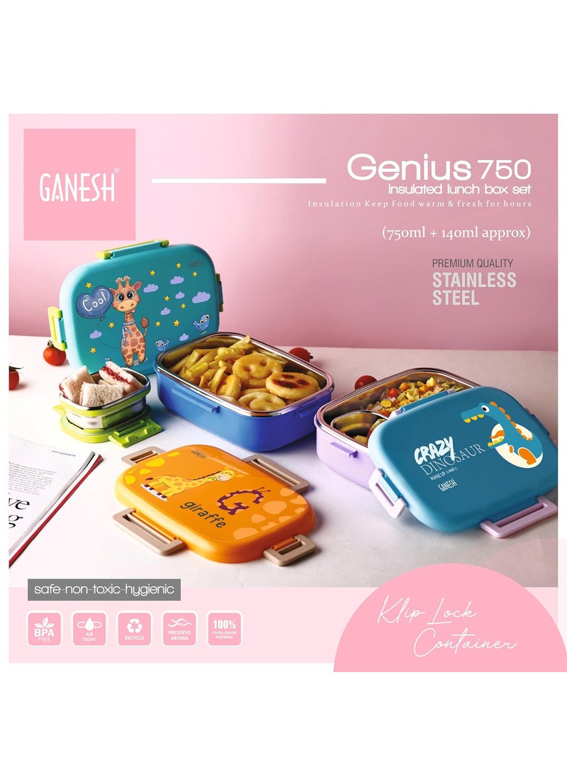 GANESH Genius Insulated Airtight Leak-Proof Lunch Box for Office, School, Picnic - 750 ml - Blue
