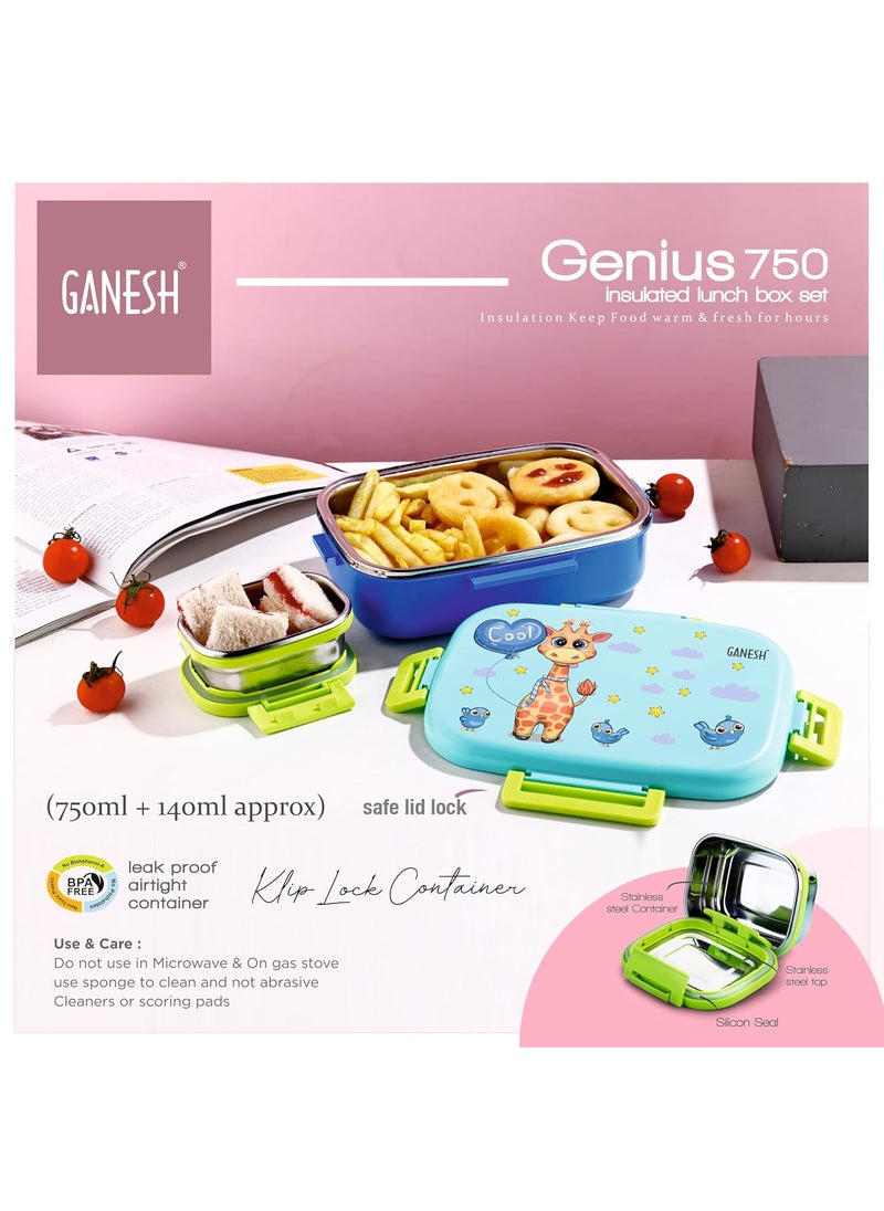 GANESH Genius Insulated Airtight Leak-Proof Lunch Box for Office, School, Picnic - 750 ml - Blue