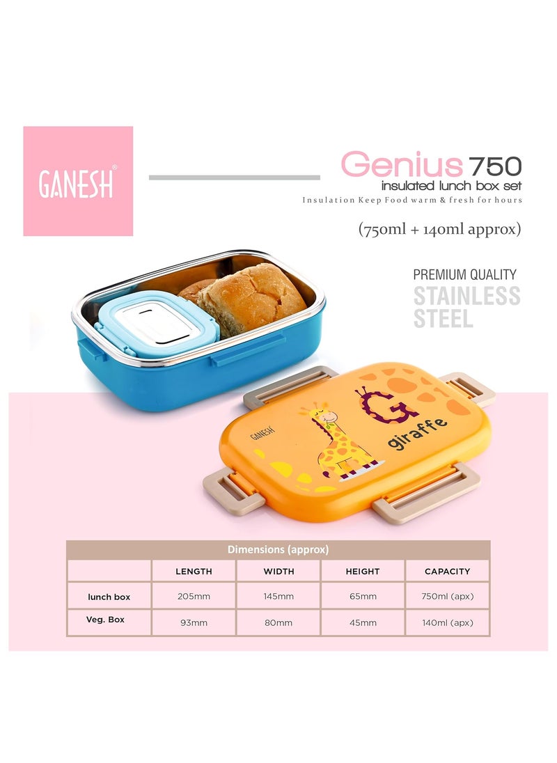 GANESH Genius Insulated Airtight Leak-Proof Lunch Box for Office, School, Picnic - 750 ml - Blue