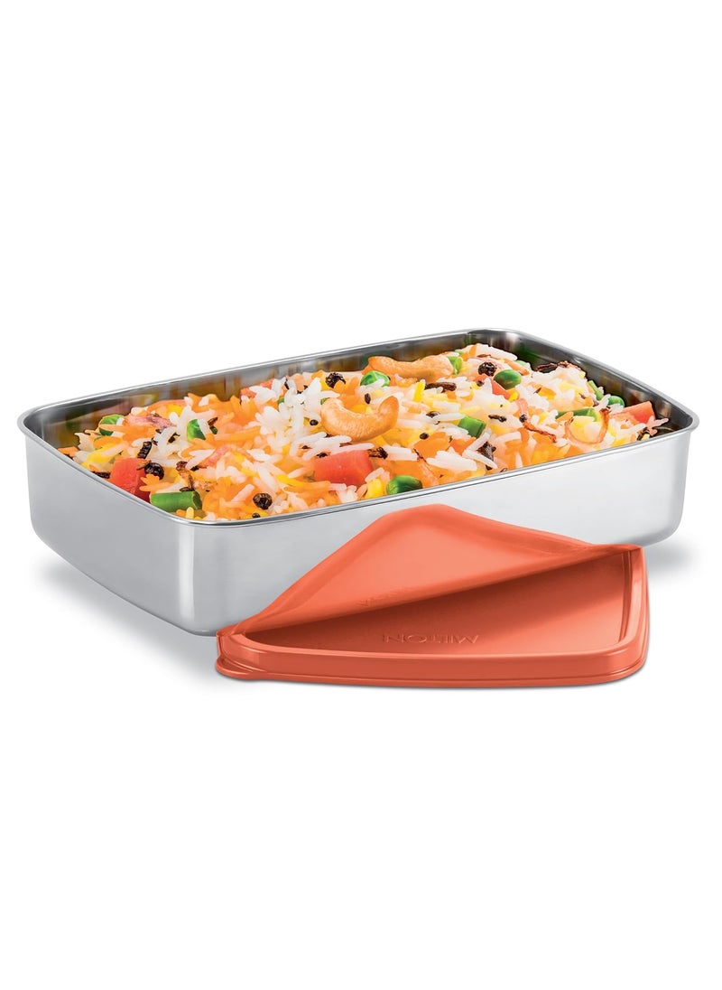 MILTON Steel Pro Rectangular 1000 Stainless Steel Container, 1020 ml, Orange