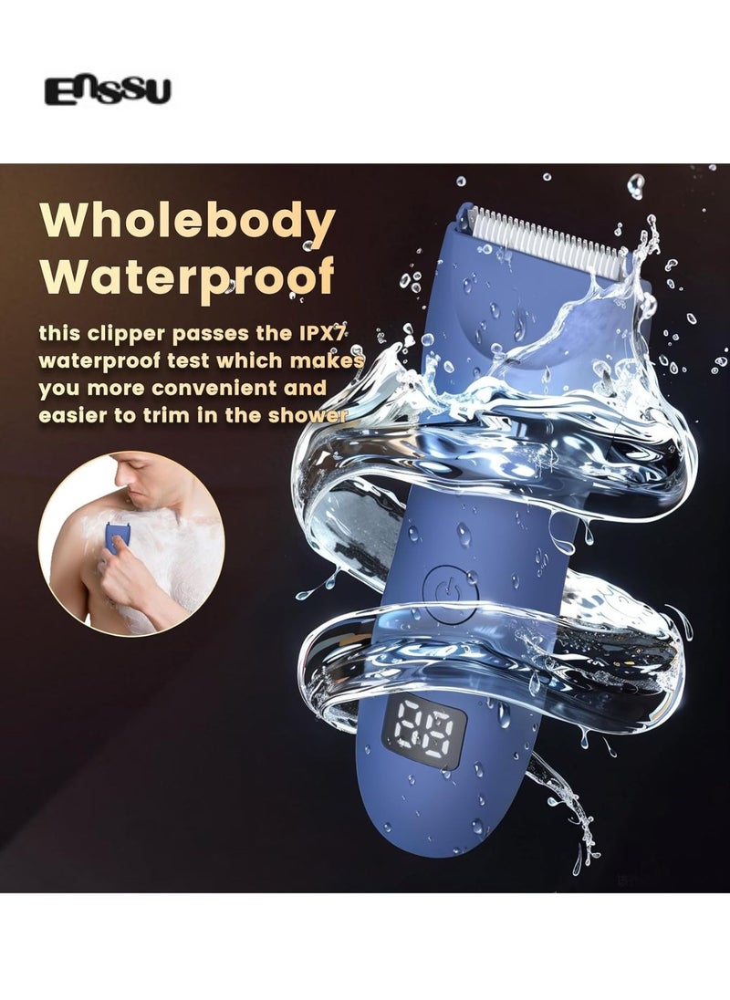 Men's Body Hair Trimmer, Waterproof  Skin-Safe Ceramic Shaving Head, Electric Ball Trimmer For Beard & Chest, LCD Display, Fast Charging, Adjustable Length （Blue）