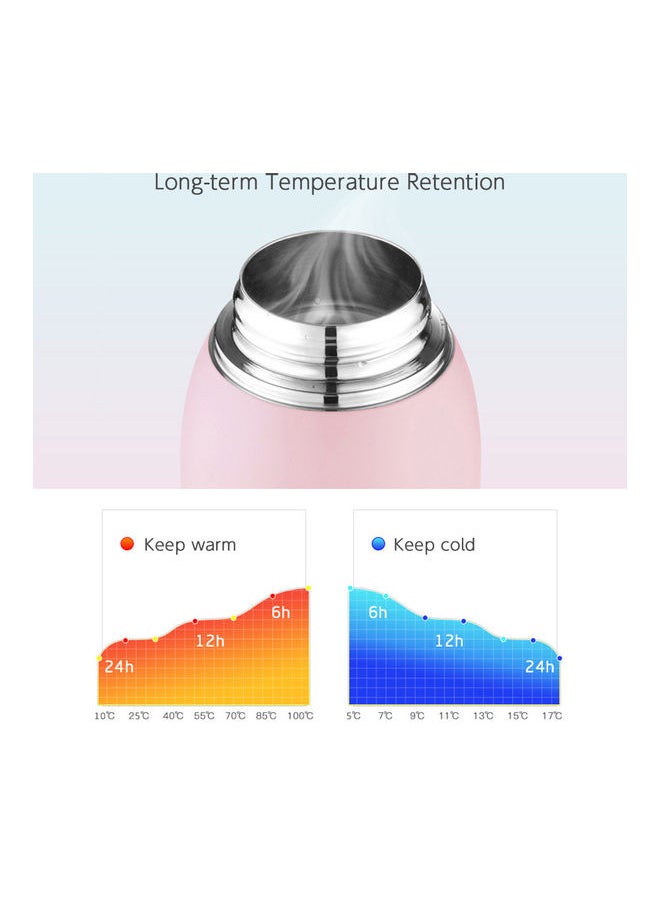 Stainless Steel Vacuum Insulated Bottle With Easy Carry Strap For Hot And Cold Pink 15x8x8cm