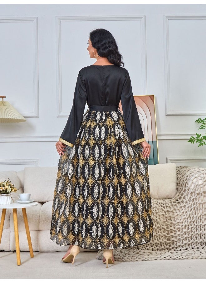 Black Long Sleeve V-Neck Muslim Summer Maxi Dress