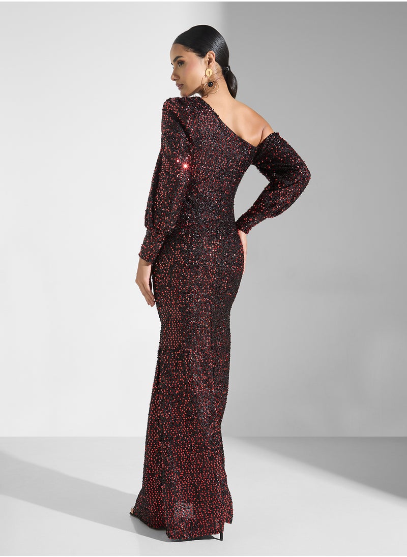 Sequin One-Shoulder Dress