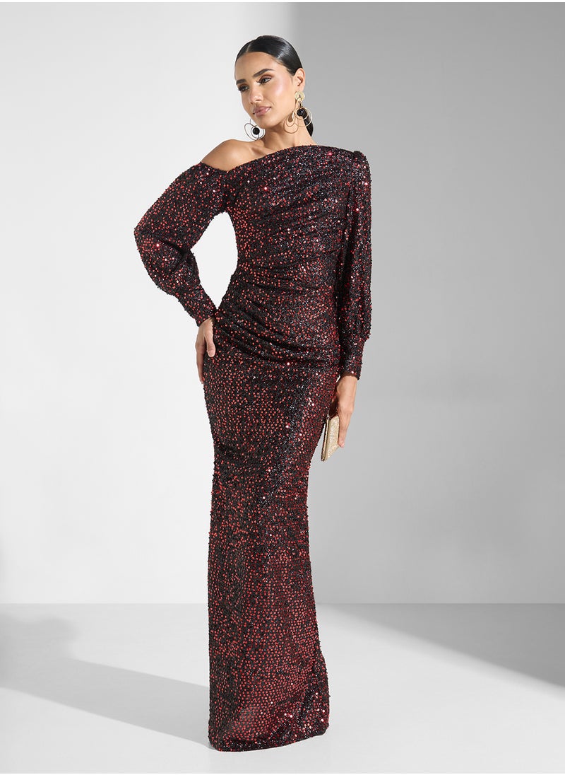 Sequin One-Shoulder Dress