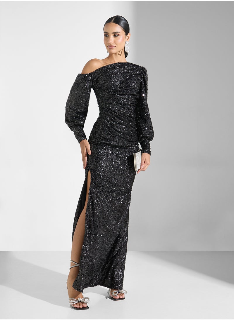 Sequin Slit Dress
