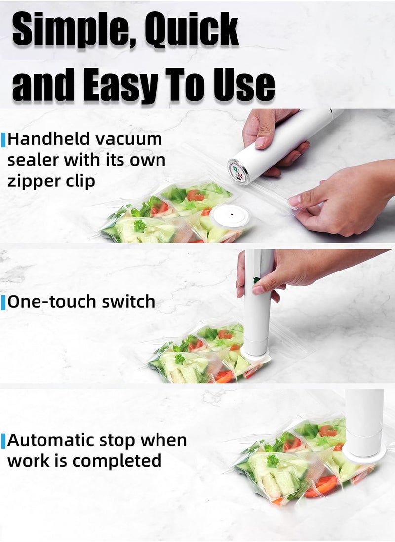 Vacuum Sealer Food Vacuum Saver with 5 Pcs Sealer Bags one-touch start  low noise Mini portable  White