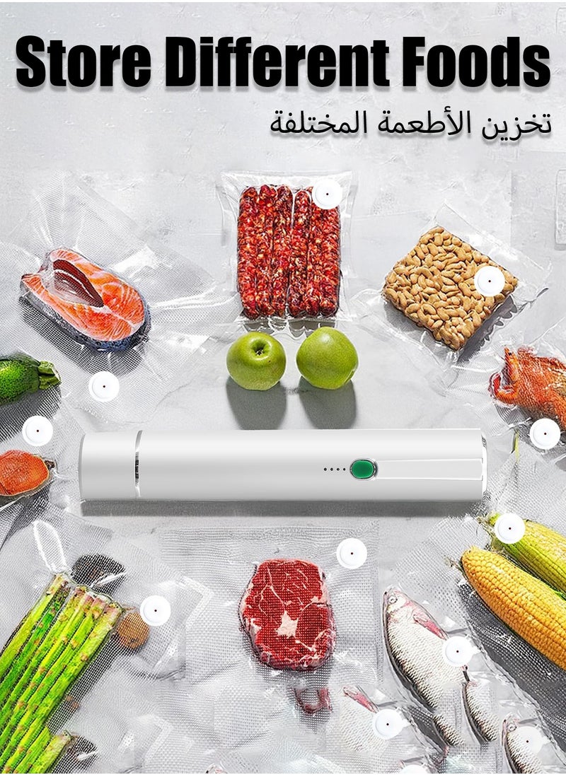 Vacuum Sealer Food Vacuum Saver with 5 Pcs Sealer Bags one-touch start  low noise Mini portable  White