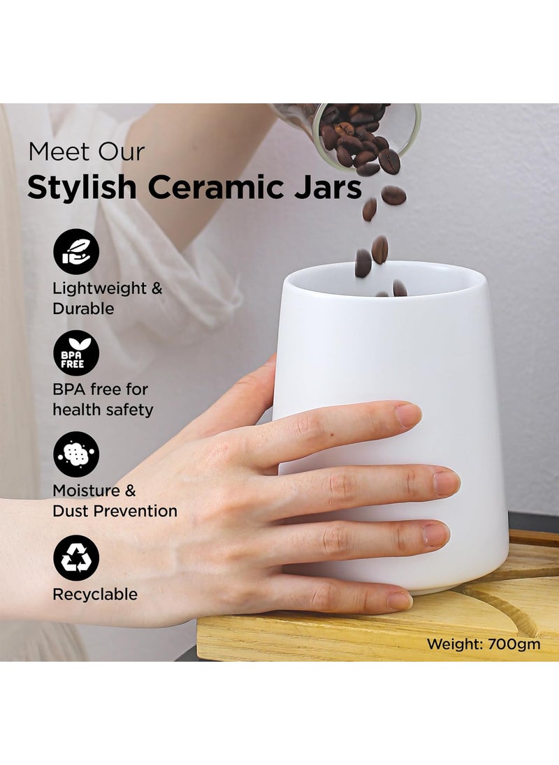 UMAI Ceramic Jar Kitchen Storage With Bamboo Lid | Kitchen Accessories Items | Airtight Kitchen Container For Storage | Multipurpose Jar For Pickle Dry Fruits Nuts | White | 850ML | BPA Free