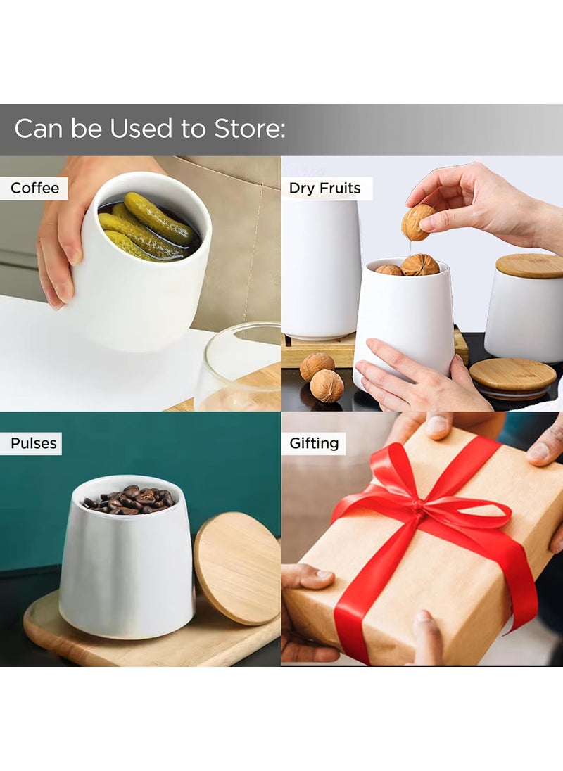 UMAI Ceramic Jar Kitchen Storage With Bamboo Lid | Kitchen Accessories Items | Airtight Kitchen Container For Storage | Multipurpose Jar For Pickle Dry Fruits Nuts | White | 850ML | BPA Free