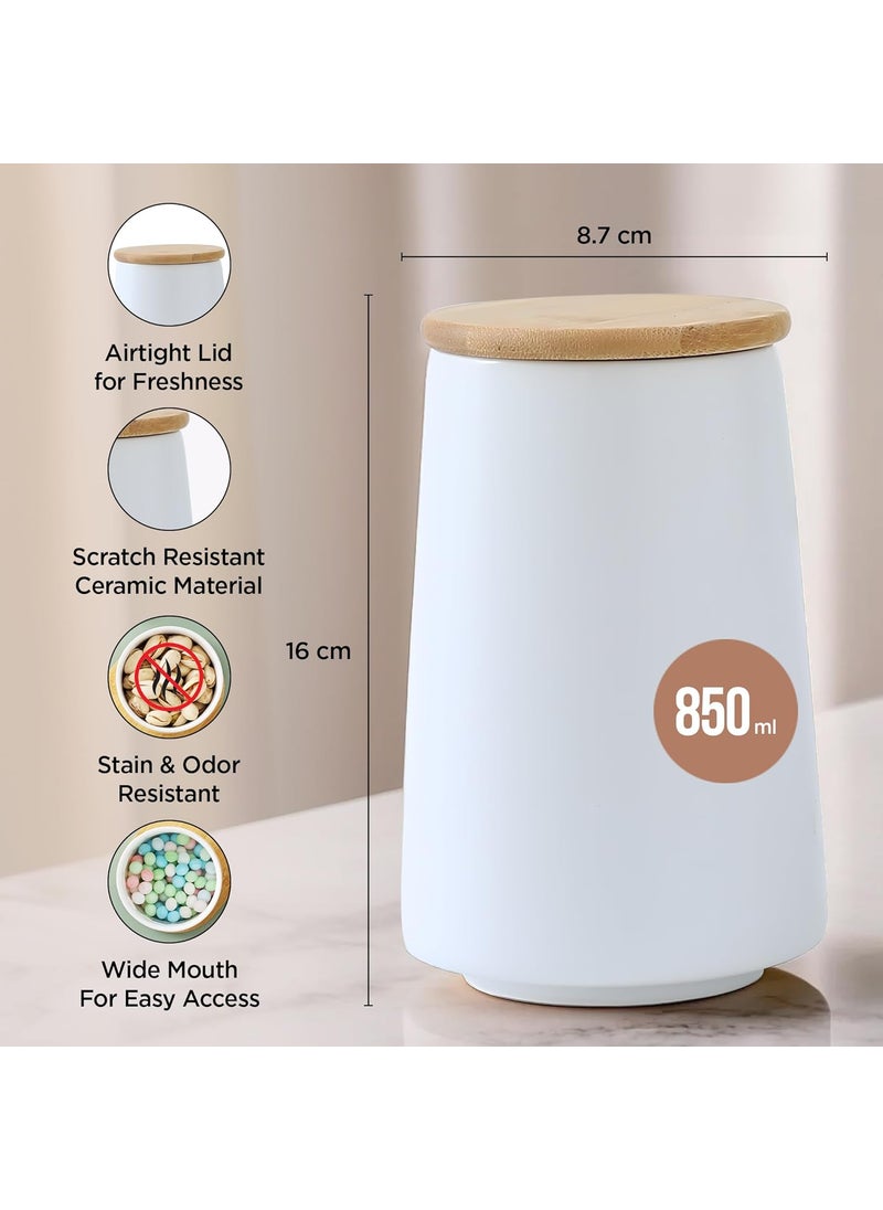 UMAI Ceramic Jar Kitchen Storage With Bamboo Lid | Kitchen Accessories Items | Airtight Kitchen Container For Storage | Multipurpose Jar For Pickle Dry Fruits Nuts | White | 850ML | BPA Free