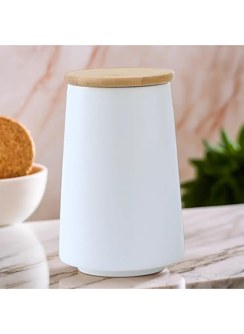 UMAI Ceramic Jar Kitchen Storage With Bamboo Lid | Kitchen Accessories Items | Airtight Kitchen Container For Storage | Multipurpose Jar For Pickle Dry Fruits Nuts | White | 850ML | BPA Free