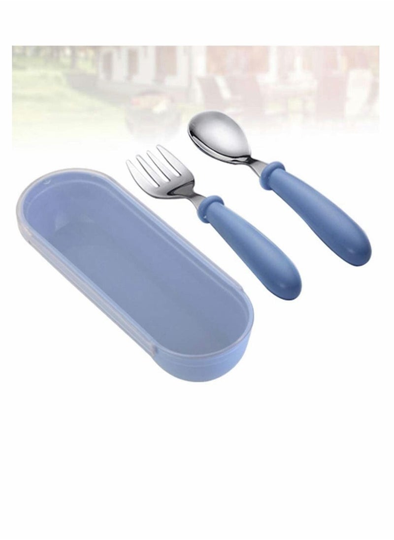 1 Sets Toddler Utensils latware, with Silicone Handle Kids Eating Utensils Fork Spoon Stainless Steel Cutlery Set Children Cutlery with Travel Cases