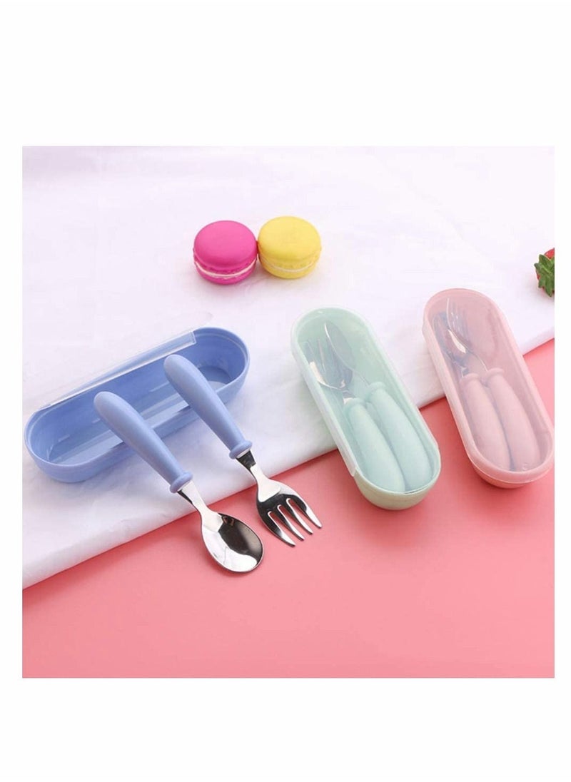 1 Sets Toddler Utensils latware, with Silicone Handle Kids Eating Utensils Fork Spoon Stainless Steel Cutlery Set Children Cutlery with Travel Cases