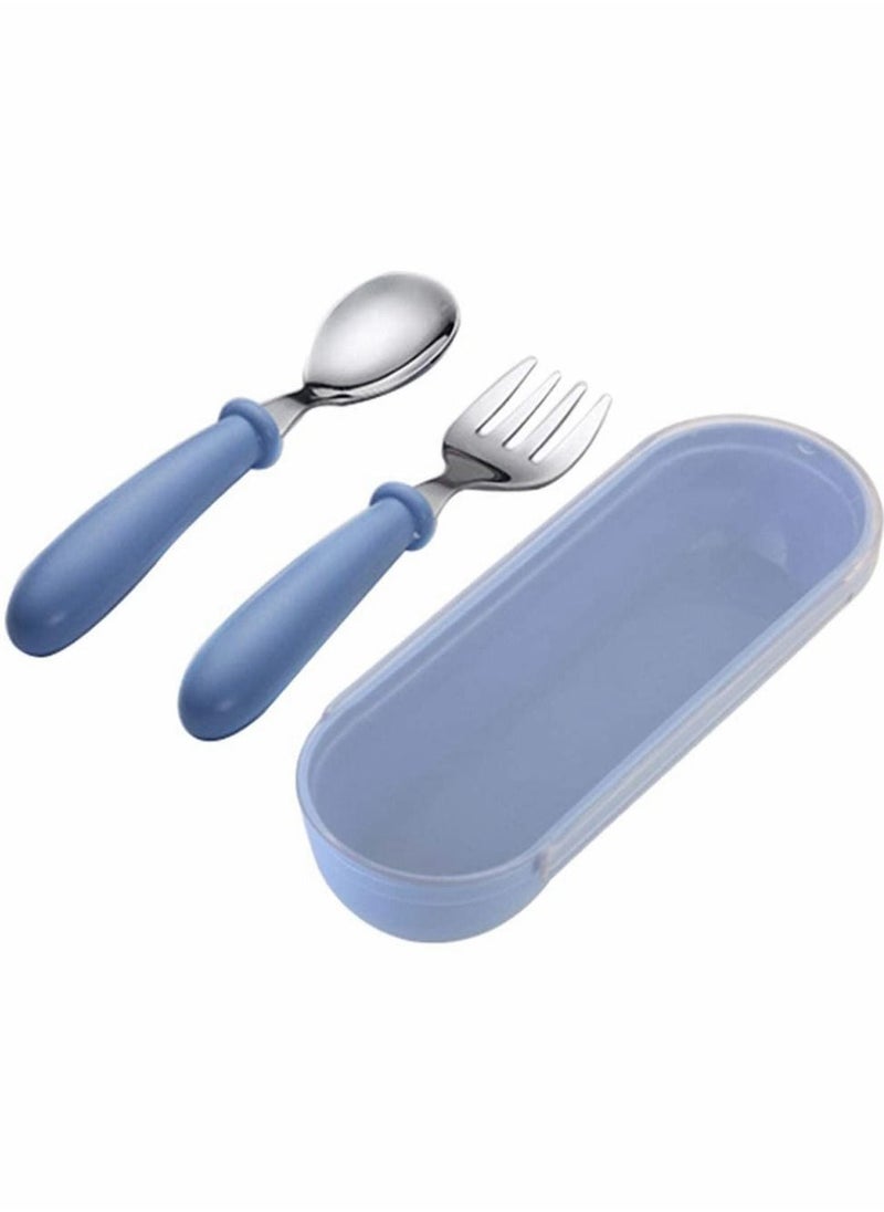 1 Sets Toddler Utensils latware, with Silicone Handle Kids Eating Utensils Fork Spoon Stainless Steel Cutlery Set Children Cutlery with Travel Cases