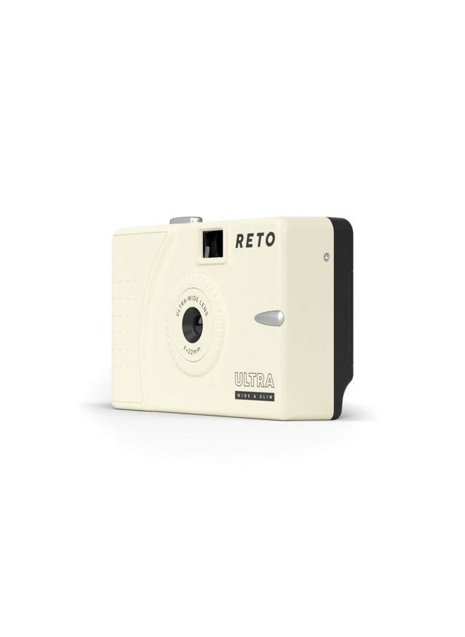 Ultra Wide and Slim 35mm Reusable Daylight Film Camera - 22mm Wide Lens, Focus Free, Light Weight, Easy to Use (Cream)