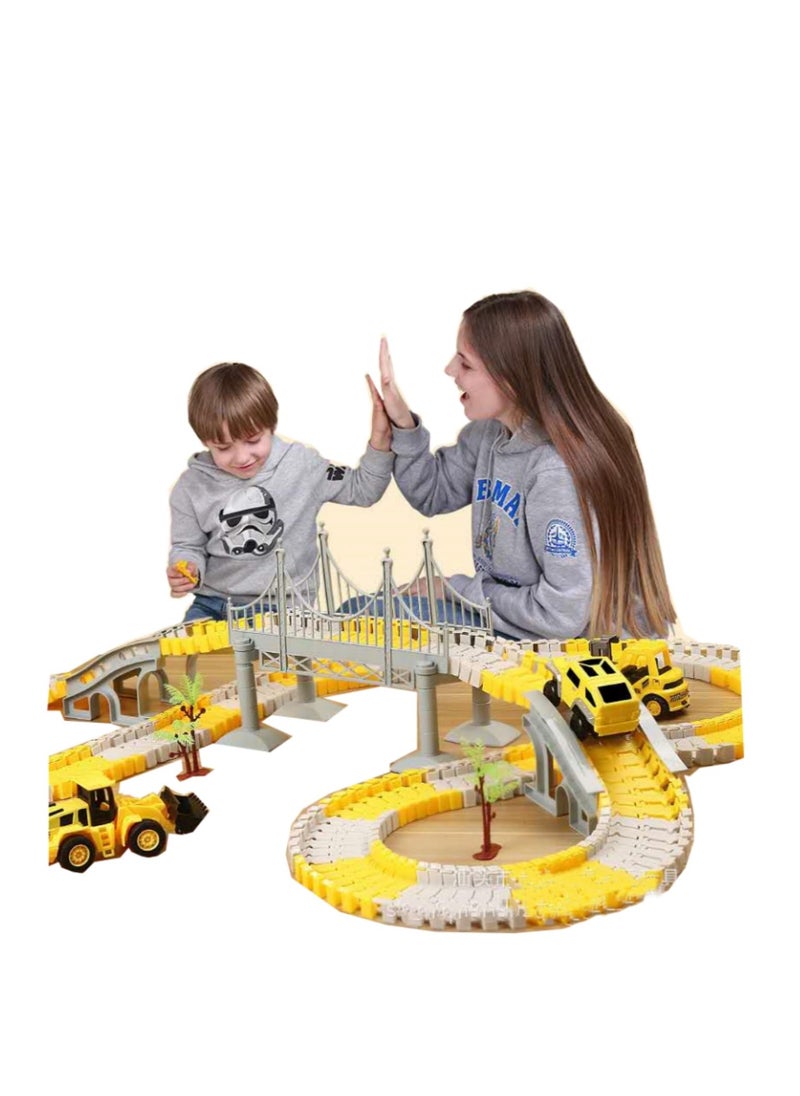 Kids Toys 334 PCS Construction Race Tracks Toy for 3 4 5 6 7 8 Year Old Boys Girls, toy car 5 PCS Truck Car and Flexible Track Play Set Create A Engineering Road Games Toddler Toys Birthday Gifts