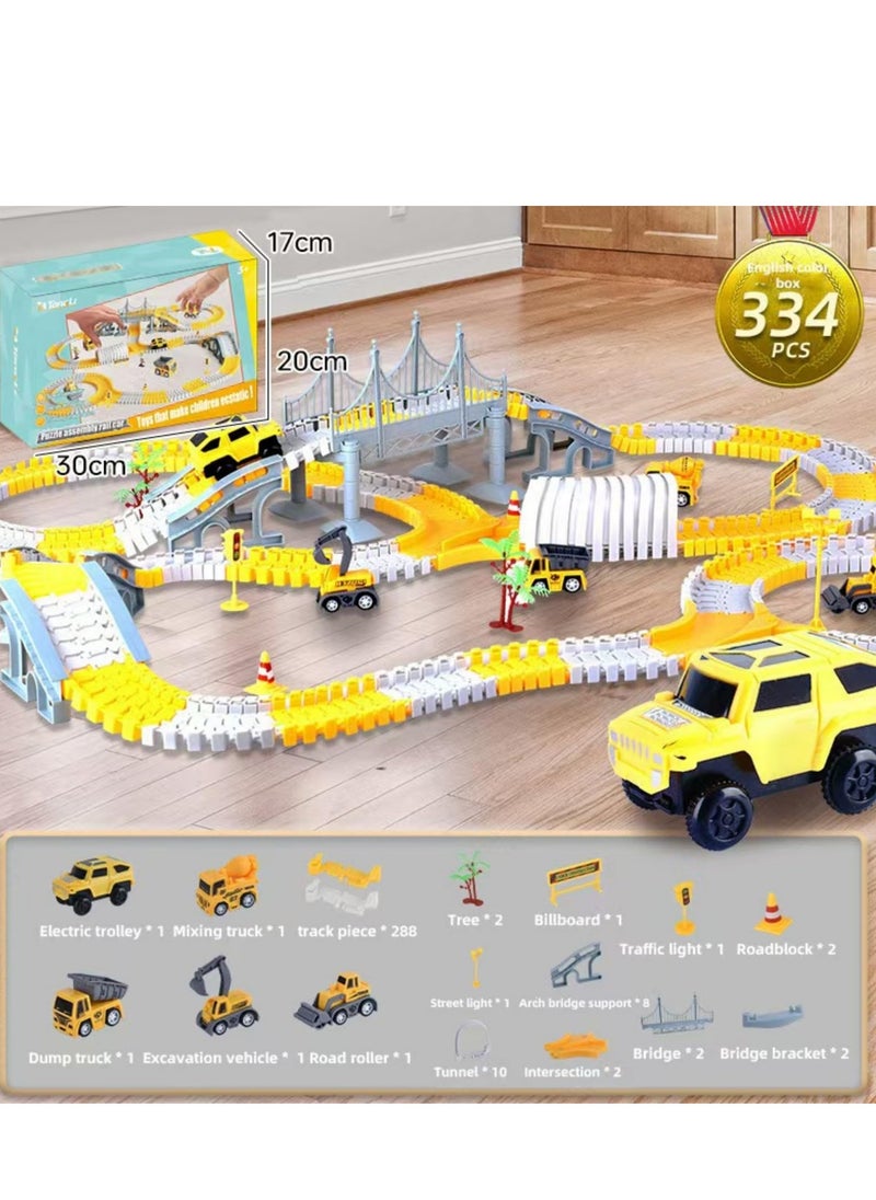 Kids Toys 334 PCS Construction Race Tracks Toy for 3 4 5 6 7 8 Year Old Boys Girls, toy car 5 PCS Truck Car and Flexible Track Play Set Create A Engineering Road Games Toddler Toys Birthday Gifts