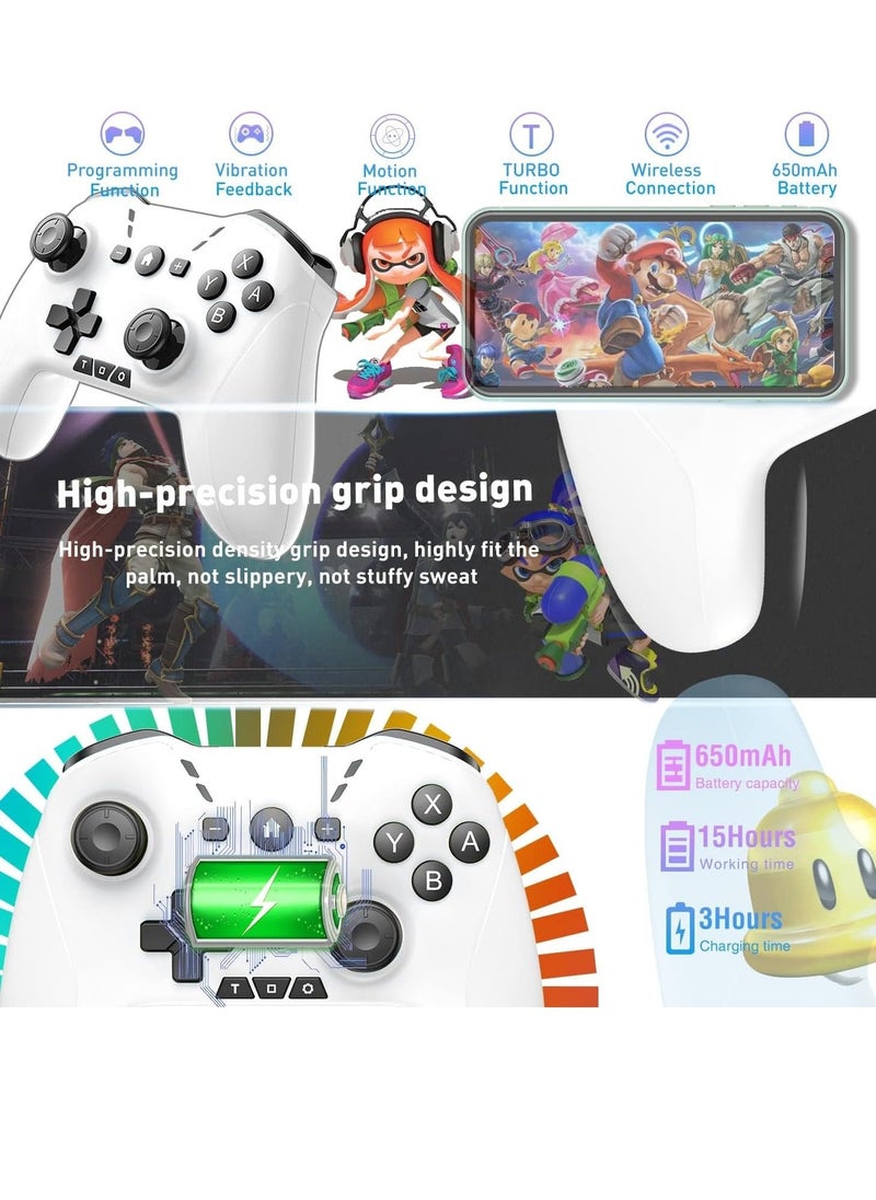 Bluetooth Controller for iPhone/Mobile Phone/Switch/Mac/iPad/Android/Laptop, Switch Pro Controller Gamepad Joystick for Apple Arcade MFi Games With Clip, Backbone and Trigger Keys, Whiteu0026Black