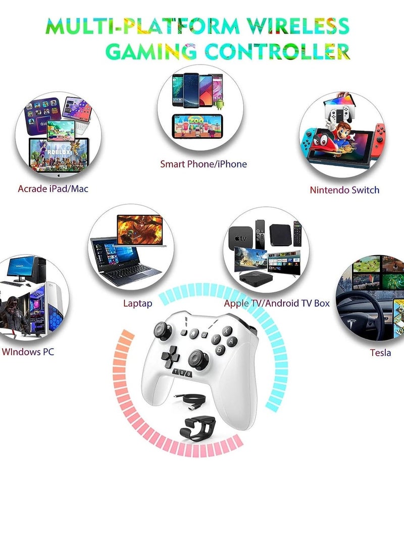 Bluetooth Controller for iPhone/Mobile Phone/Switch/Mac/iPad/Android/Laptop, Switch Pro Controller Gamepad Joystick for Apple Arcade MFi Games With Clip, Backbone and Trigger Keys, Whiteu0026Black