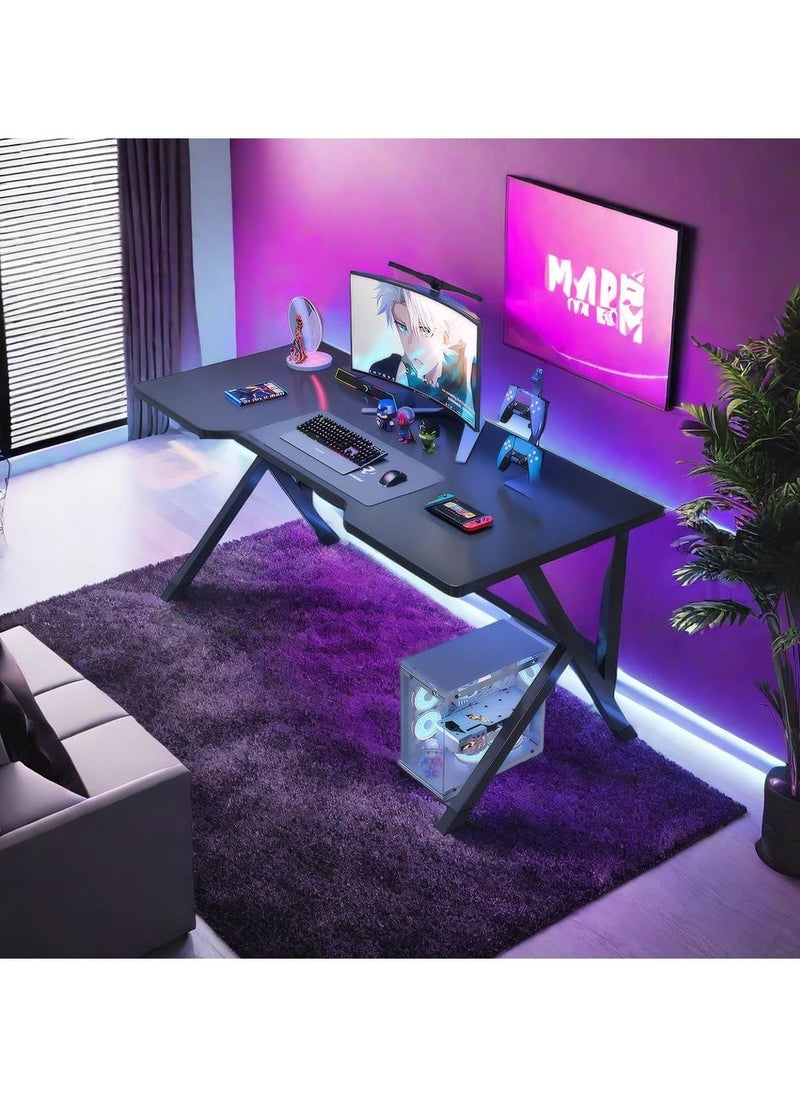 Large Gaming Desk, Black PC Computer Desk, Ergonomic Home Office Desk with Carbon Fiber Surface Gaming Table Workstation for Gift Idea, (Black, 100x60x75cm)