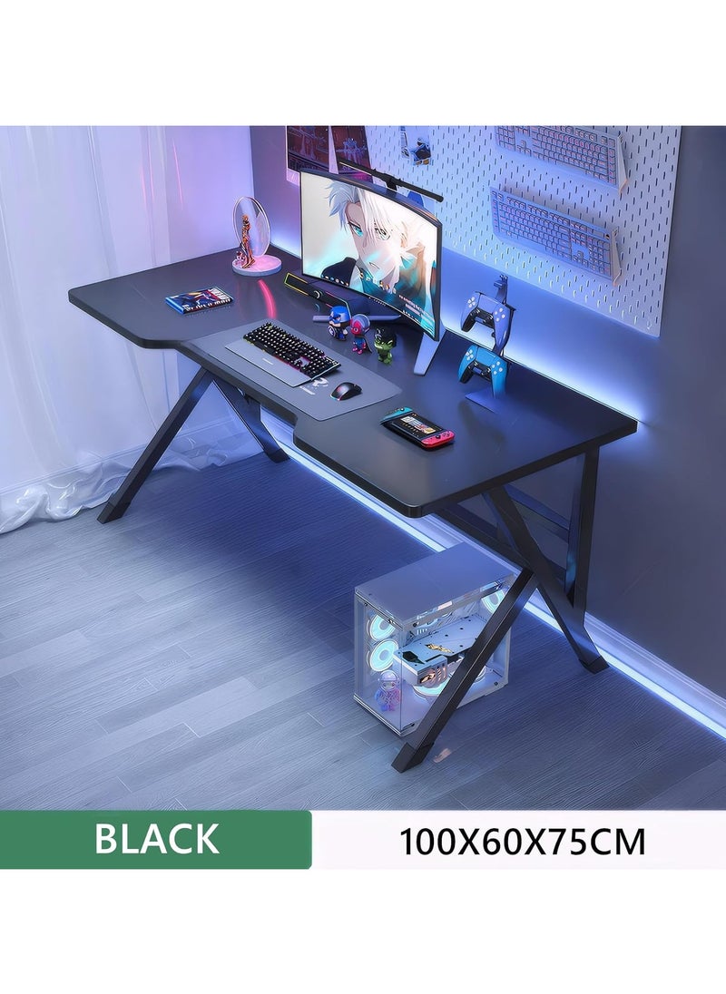 Large Gaming Desk, Black PC Computer Desk, Ergonomic Home Office Desk with Carbon Fiber Surface Gaming Table Workstation for Gift Idea, (Black, 100x60x75cm)