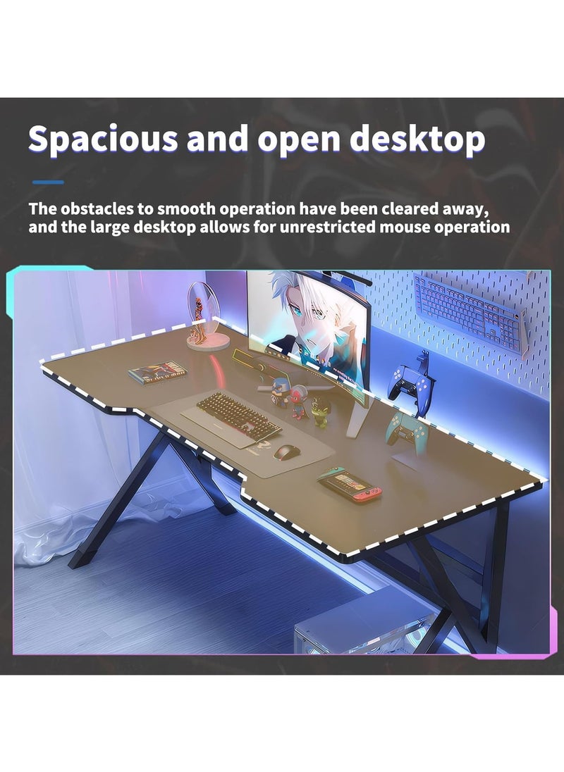 Large Gaming Desk, Black PC Computer Desk, Ergonomic Home Office Desk with Carbon Fiber Surface Gaming Table Workstation for Gift Idea, (Black, 100x60x75cm)
