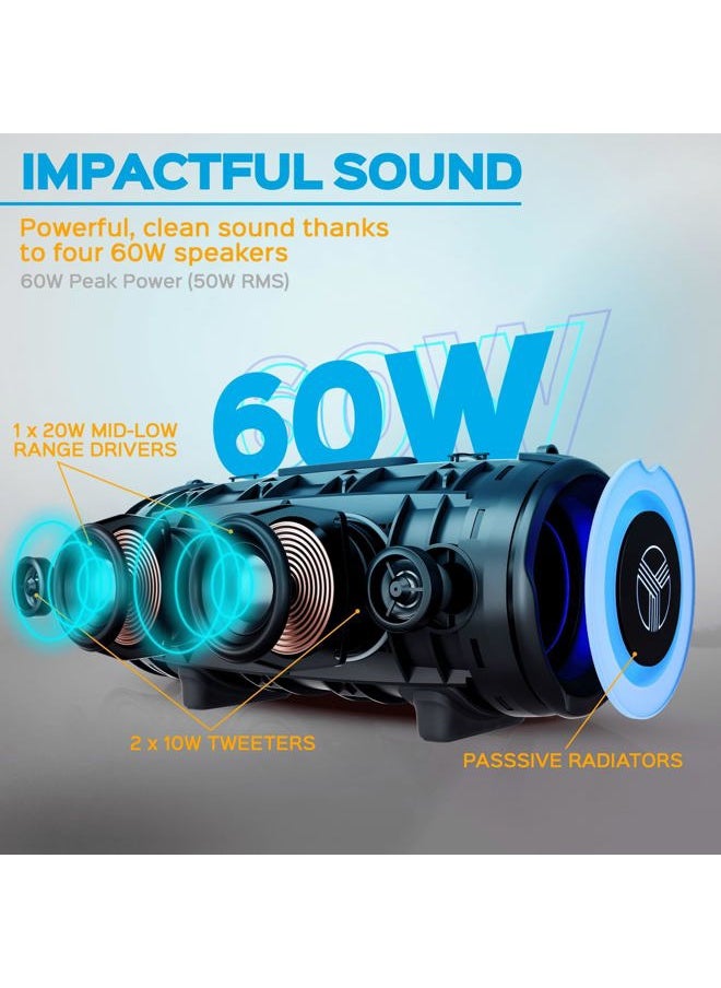 Ultra Loud Wireless Speaker - 60W Stereo Sound with Deep Bass, 20H Playtime, Powerbank, Waterproof, Loudest Portable Bluetooth Speaker for Home, Outdoor Party, Beach, Work, Travel, HD-Max