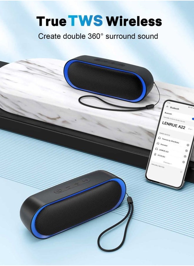 Bluetooth Speakers, Waterproof Portable Speakers with TWS, 24 Playtime, Stereo Sound, Wireless for Home Shower Pool Beach Outdoor (Black)