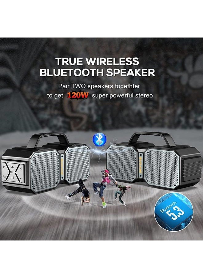 Shock Bluetooth Speaker, Portable Bluetooth 5.3, Waterproof, 60W Super Power, Outdoor Speaker, Black(New Model)
