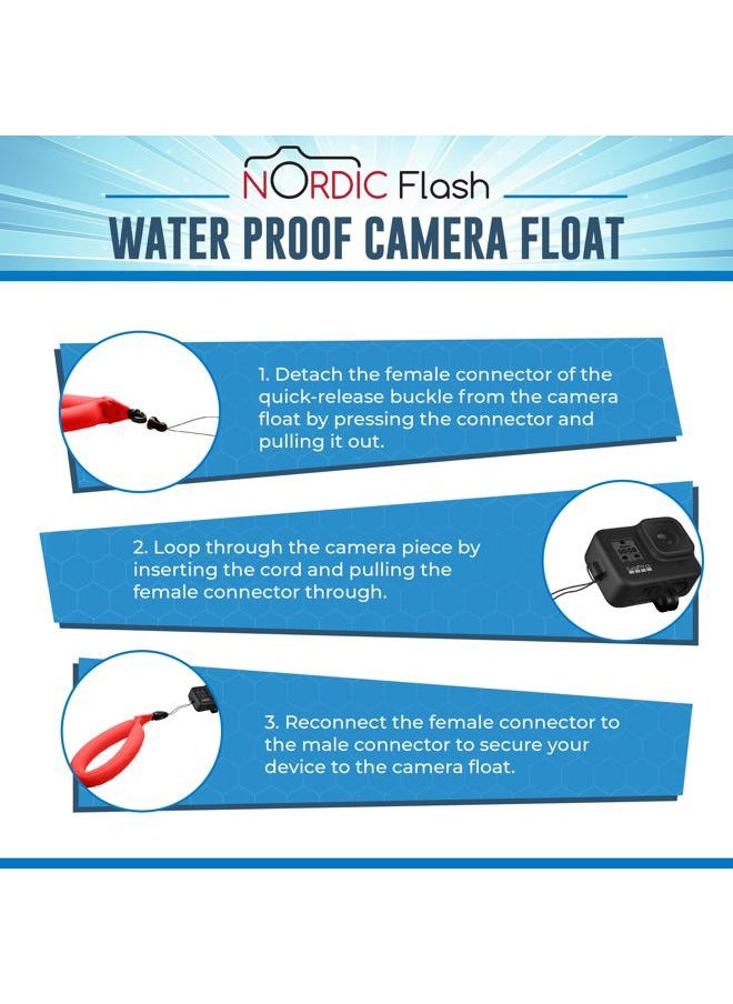 Waterproof Camera Float (2-pack) Floating Strap for GoPro Hero12, DJI Action 4, Insta360 Ace Pro, Olympus Tough TG-6, & Many More Action Cameras and Phones